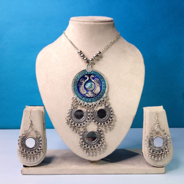 Majestic Peacock Oxidized Pendant Set