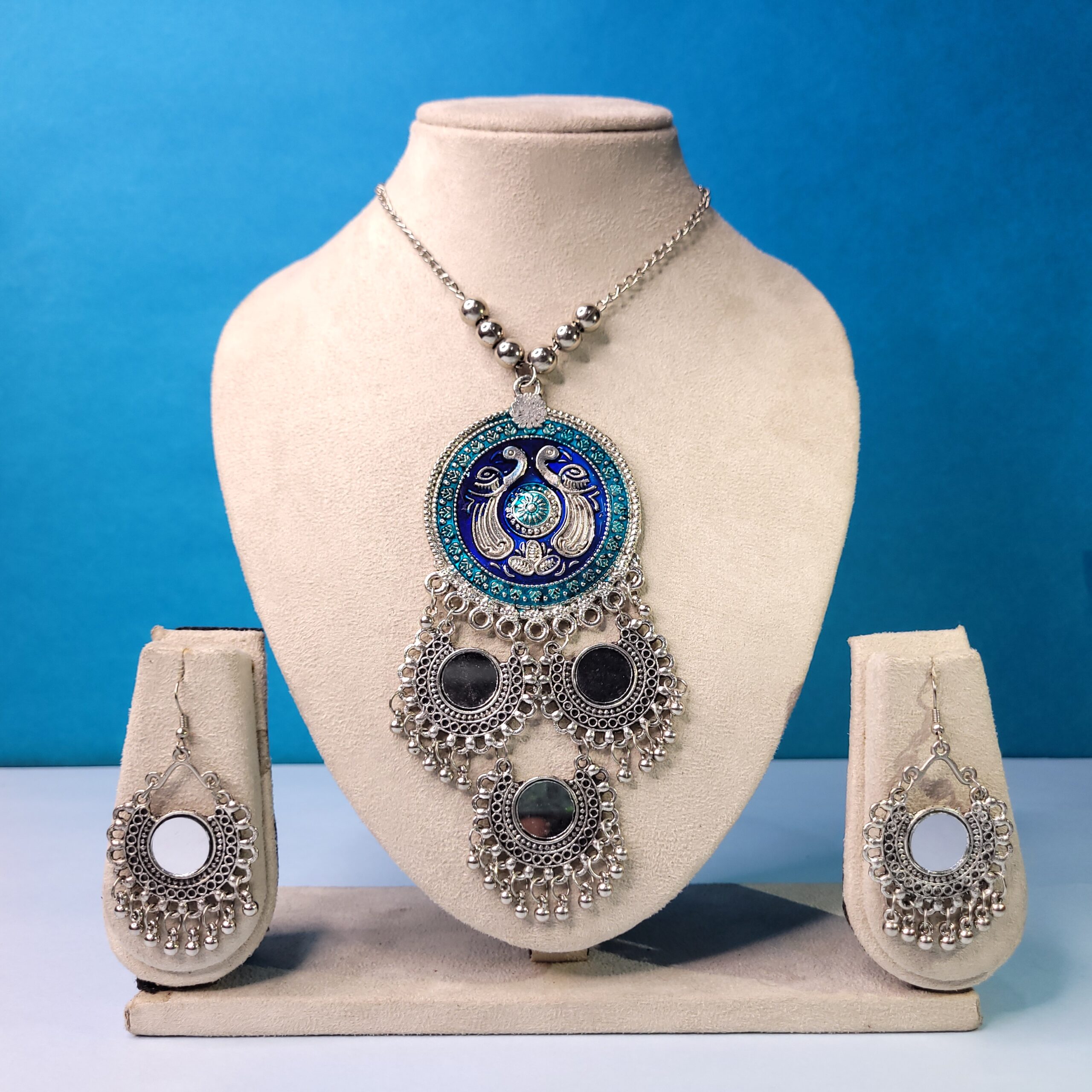 Majestic Peacock Oxidized Pendant Set