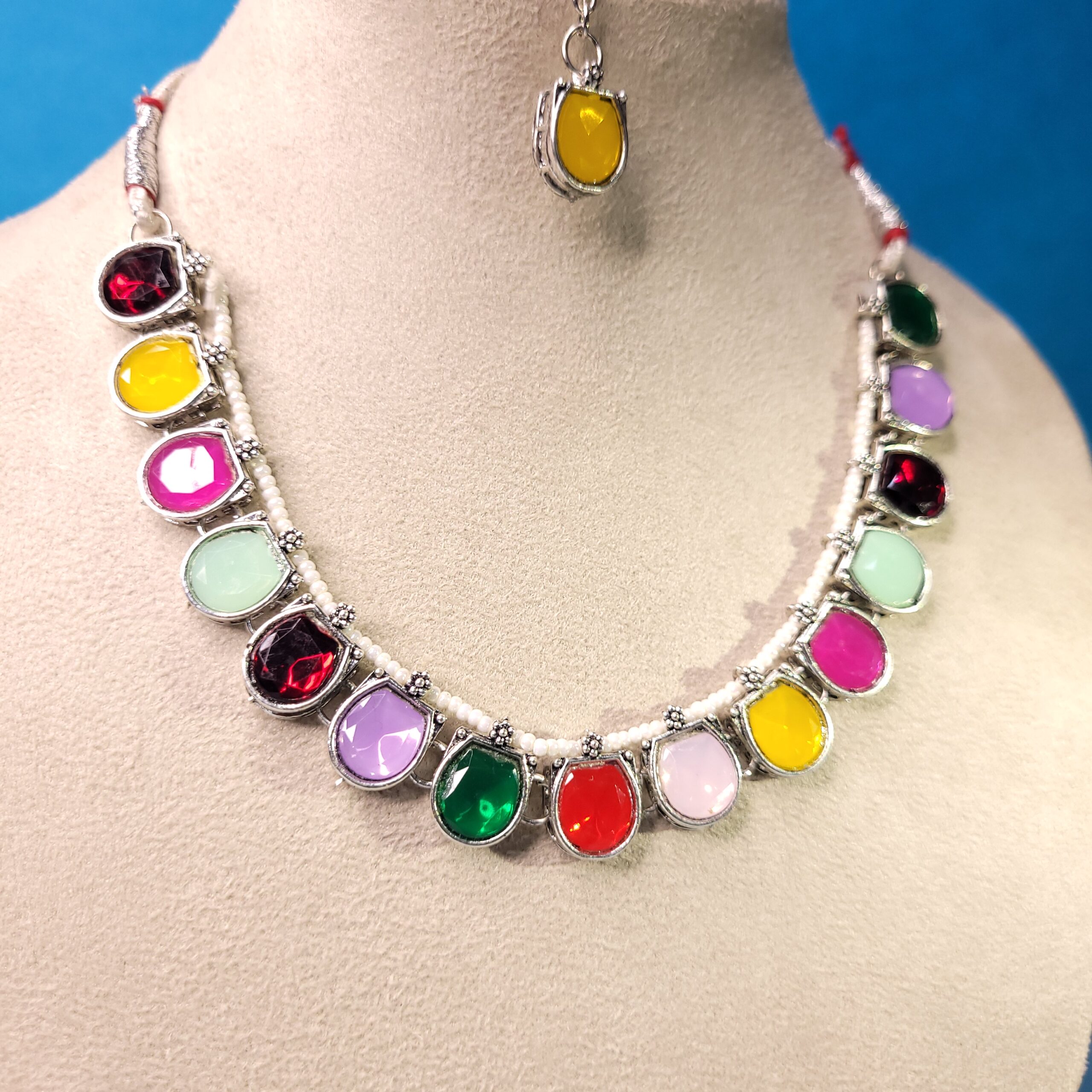 Colorful Stone Necklace Set with Matching Maang Tika