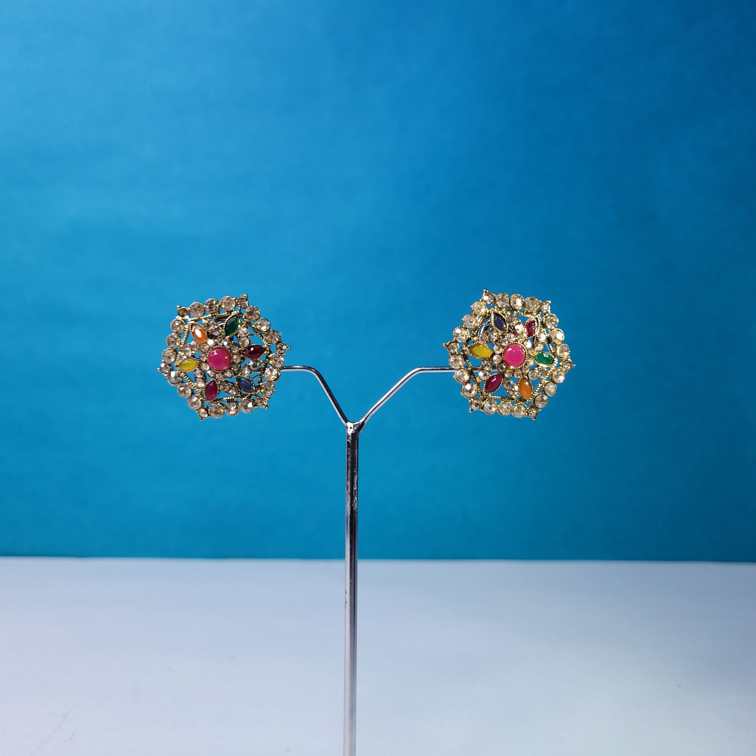 Colorful Burst Multicolor Stone American Diamond Stud Earrings